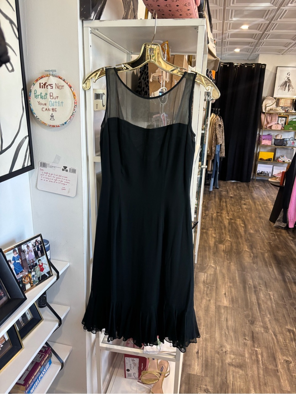 Vintage Elegant Black Sheer Yoke Women’s Dress